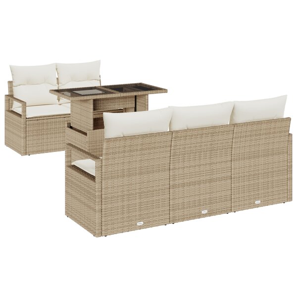 Ensemble de Canapé de Jardin 6 Pièces avec Coussins Beige Poly Rattan