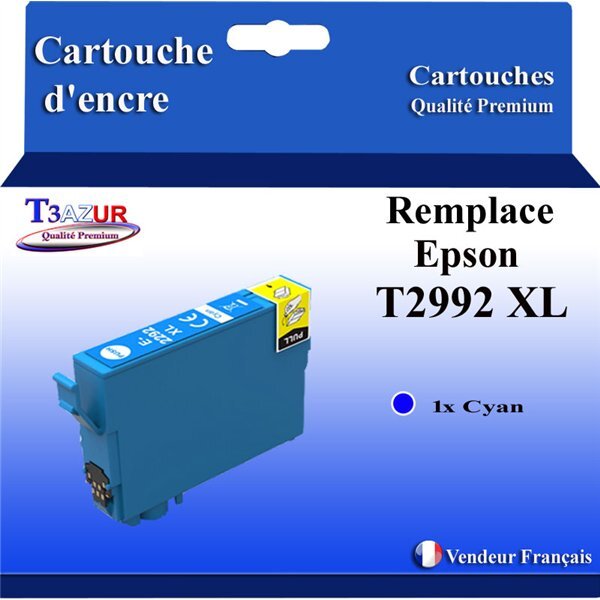 T3AZUR - Cartouches compatibles avec Epson Expression Home XP-332  XP-335  XP-342  XP-345  XP-352  XP-355  T2992 (série Kiwi) - Cyan