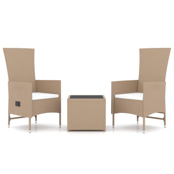 vidaXL Ensemble de salon de jardin 3 Pièces beige poly rotin et acier
