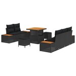 Ensemble de Sofa de Jardin 8 pièces avec Coussins Noir Poly Rattan Acacia