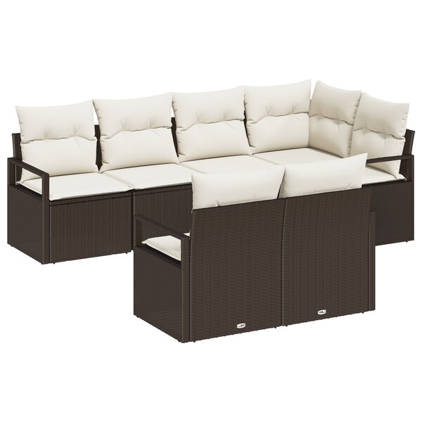 Ensemble de canapé de jardin vidaXL 7 pièces avec coussins Marron Poly Rattan