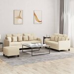 vidaXL Ensemble de canapés 3 Pièces avec coussins Crème Tissu