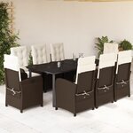vidaXL Ensemble à manger de jardin et coussins 9 Pièces marron poly rotin