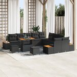 Ensemble 13 pièces canapé de jardin avec coussins Noir Poly Rattan Acacia