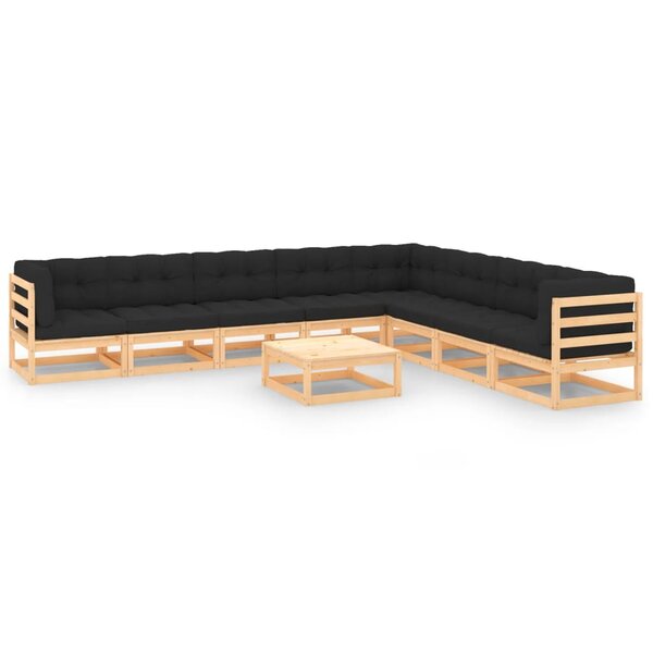 Salon de jardin meuble d'extérieur ensemble de mobilier 9 pièces avec coussins bois de pin massif 02_0017942