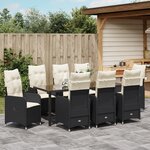 vidaXL Set de salle à manger de jardin 9 pièces avec coussins en noir Poly Rattan