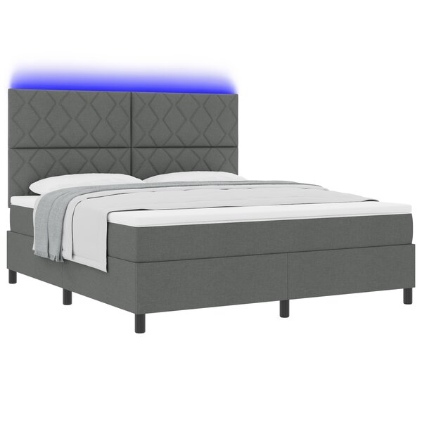 vidaXL Lit avec matelas & LED Gris foncé 180x200 cm Tissu