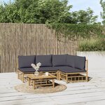 vidaXL Salon de jardin 5 Pièces avec coussins gris foncé bambou
