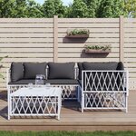 vidaXL Salon de jardin avec coussins 5 Pièces blanc acier