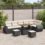 Ensemble canapé jardin 9 pièces avec coussins noir poly rotin acacia