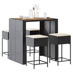 vidaXL Ensemble de bar de jardin 5 Pièces avec coussins noir poly rotin