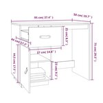 Bureau table poste de travail meuble d'ordinateur informatique étude 95 x 50 x 75 cm bois massif de pin brun 02_0023379