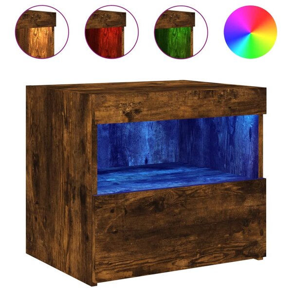 vidaXL Table de chevet avec lumières LED chêne fumé 50x40x45 cm