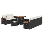 Ensemble de Canapé de Jardin 10 pièces avec Coussins Noir Rattan PE Acacia