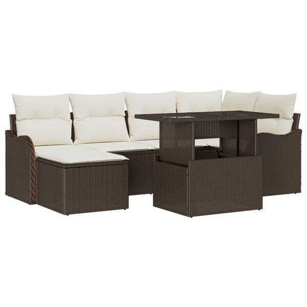 Ensemble de Canapé de Jardin 7 pièces vidaXL avec Coussins Rotin Poly Marron