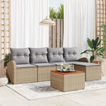 vidaXL Ensemble de Canapés de Jardin de 6 Pièces avec Coussins Beige Poly Rattan Acacia