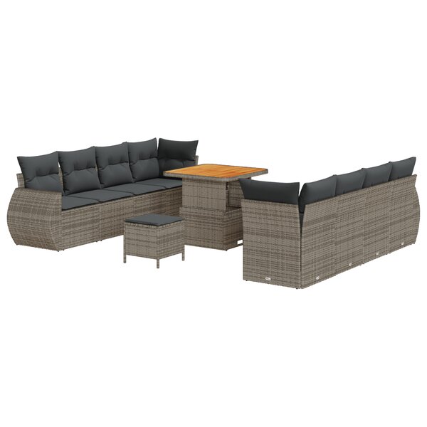 vidaXL Ensemble de canapé de jardin 11 pièces avec coussins gris poly rattan acacia
