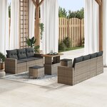 Ensemble de canapé de jardin de 10 pièces avec coussins en rotin gris poly