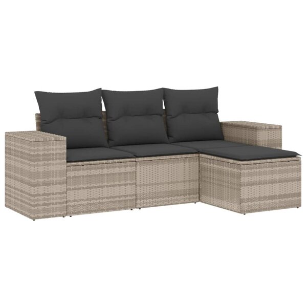 vidaXL Salon de jardin 4 Pièces avec coussins gris clair résine tressée