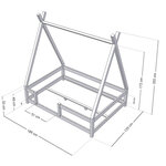 Lit Tipi enfant avec barrière bois massif gris 120 x 180 cm