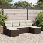 Set de Canapé de Jardin 6 Pièces avec Coussins Marron Poly Rotin