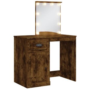 vidaXL Coiffeuse avec lumières LED chêne fumé 90x42x132 5 cm