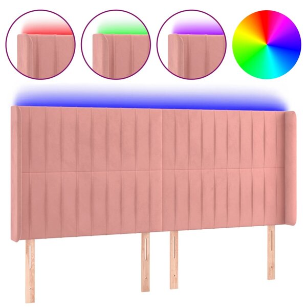 vidaXL Tête de lit à LED Rose 183x16x118/128 cm Velours