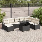Ensemble de Canapés de Jardin de 9 Pièces avec Coussins Noir Poly Rattan