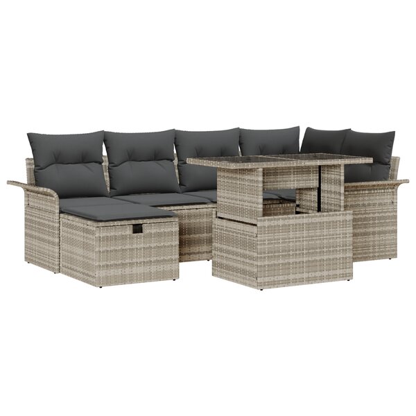 Ensemble de Canapés de Jardin 7 pièces avec Coussins Gris Clair en Poly Rattan