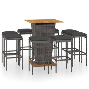 vidaXL Ensemble de bar de jardin 9 Pièces et coussins Résine tressée Gris