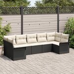 Ensemble de canapé de jardin de 7 pièces avec coussins en poly rattan noir