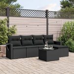 vidaXL Salon de jardin 6 Pièces avec coussins noir résine tressée