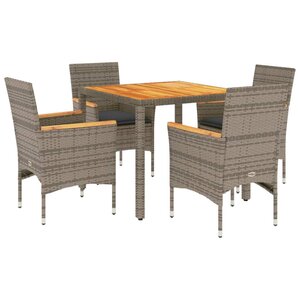vidaXL Ensemble à manger de jardin et coussins 5 Pièces gris rotin acacia