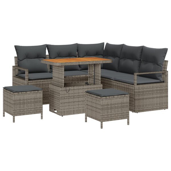 Ensemble de Canapé de Jardin de 8 Pièces avec Coussins Gris Rattan Poly Acacia
