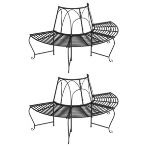 vidaXL Banc demi-circulaire tour d'arbre lot de 2 Ø159 cm Noir Acier