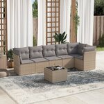vidaXL Salon de jardin avec coussins 7 Pièces beige résine tressée