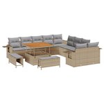 Ensemble de Canapé de Jardin vidaXL 13 pièces avec coussins Beige Poly Rattan Acacia
