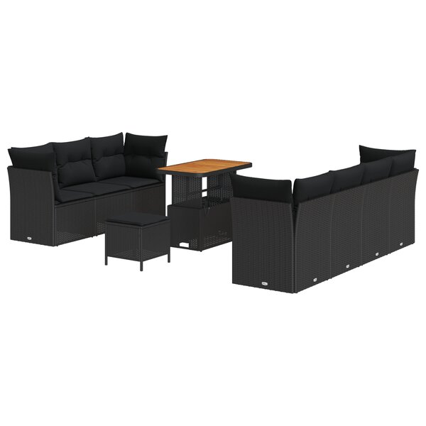 Ensemble de Canapés de Jardin de 10 Pièces avec Coussins en Rattan Poly Noir Acacia