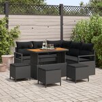 Ensemble de Canapés de Jardin de 9 Pièces avec Coussins Noir Rattan Poly Acacia