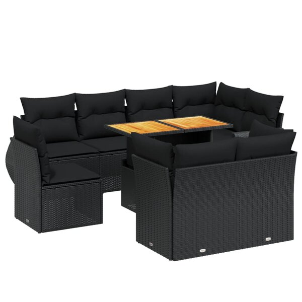 vidaXL Salon de jardin 9 Pièces avec coussins noir résine tressée