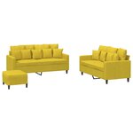 vidaXL Ensemble de canapés 3 Pièces avec coussins Jaune Velours