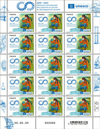 Feuille de 15 timbres - UNESCO - Décennie internationale des sciences au service du développement durable - 2024-2033