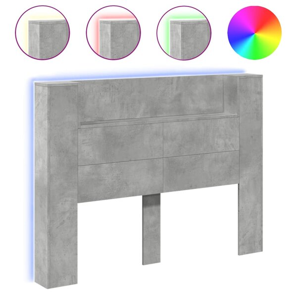 vidaXL Armoire tête de lit avec LED gris béton 140x16 5x103 5 cm