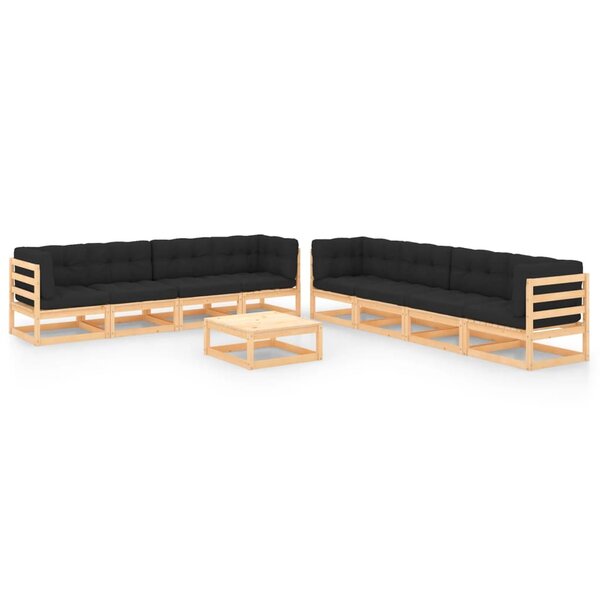 Salon de jardin meuble d'extérieur ensemble de mobilier 9 pièces avec coussins bois de pin massif 02_0017923
