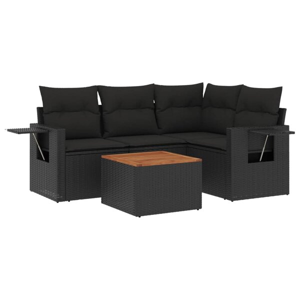 vidaXL Salon de jardin 5 Pièces avec coussins noir résine tressée
