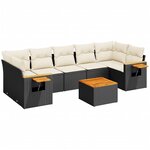 vidaXL Salon de jardin 8 Pièces avec coussins noir résine tressée