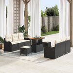 Ensemble de Canapé de Jardin 9 Pièces avec Coussins en Poly Rattan Noir Acacia
