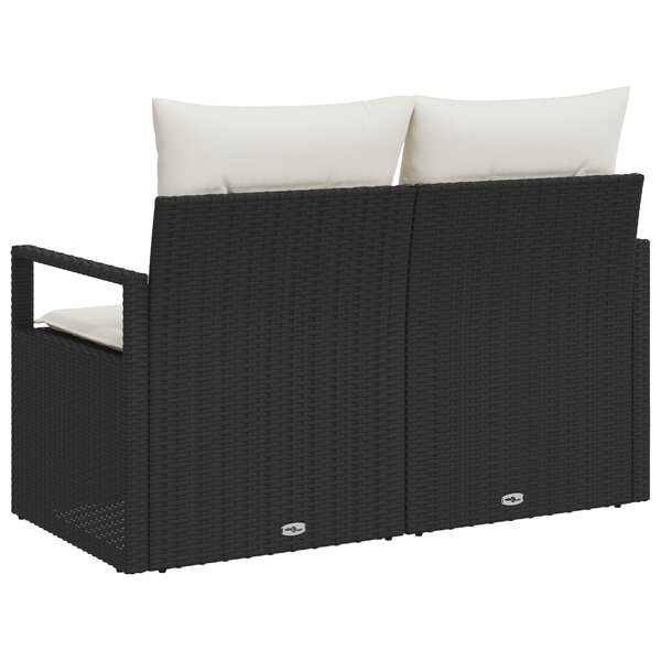 Canapé de jardin 2 places vidaXL avec rangement et coussins en poly rotin noir