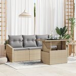 vidaXL Ensemble de Canapés de Jardin de 5 Pièces avec Coussins Beige Rotin Poly