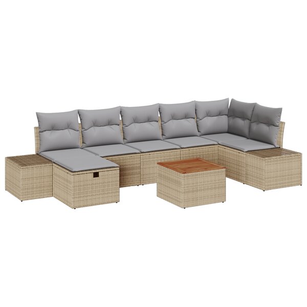 vidaXL Ensemble de canapés de jardin 8 pièces avec coussins beige en poly rotin